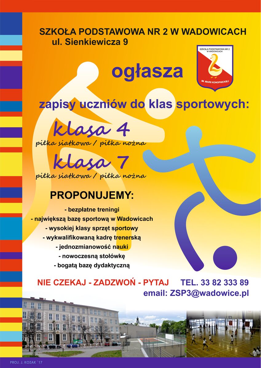 57394 - Szkoła Podstawowa nr 2 w Wadowicach ogłasza nabór do klas sportowych