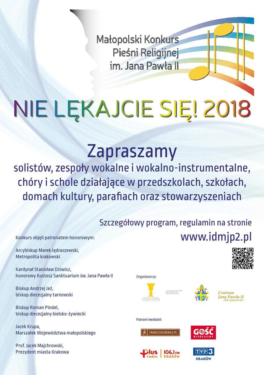 plakat GN2 web - Małopolski Konkurs Pieśni Religijnej Nie lękajcie się im. św. Jana Pawła II w Krakowie