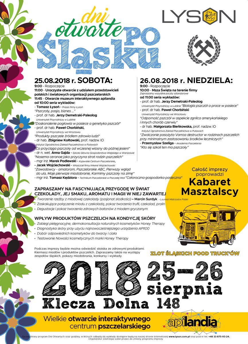Plakat Program A3 DNI OTWARTE 2018 APILANDIA - Dni Otwarte Łysoń 25-26 sierpnia 2018 – „Po Śląsku”