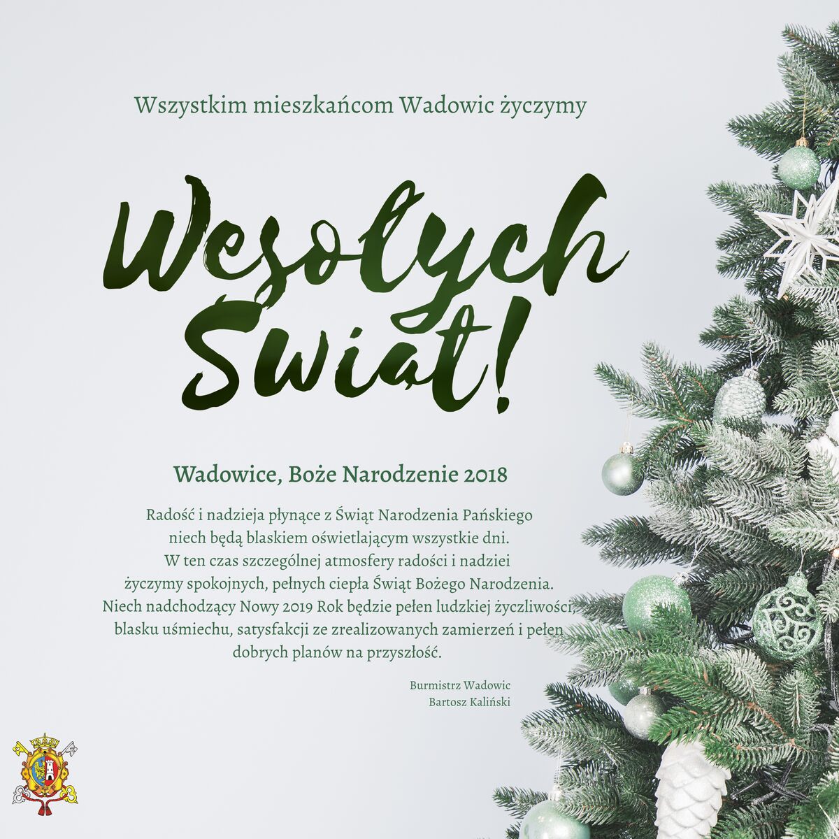 zyczenia - Burmistrz Wadowic z życzeniami na Święta!